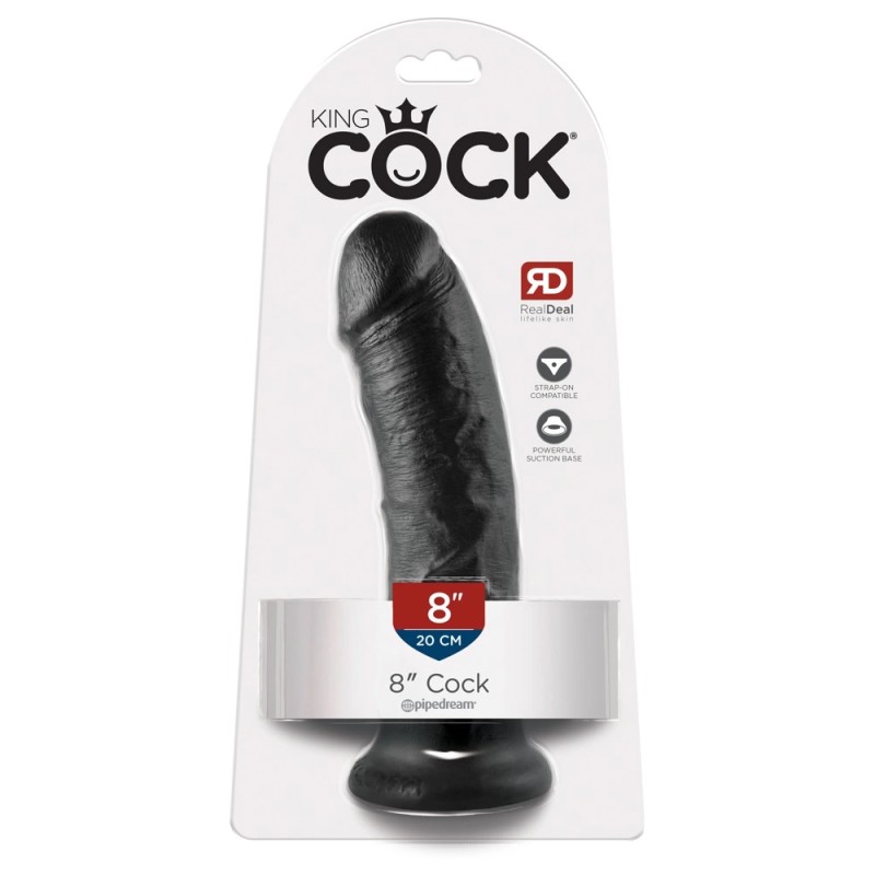 King Cock - Realistyczne Dildo Z Żyłkami I Przyssawką 20 CM Czarny Kolor Skóry